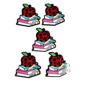 10 pc Teacher apple glitter acrylic flat back charm for badge reels keyrings ear